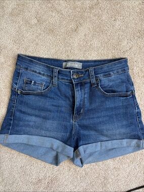2 Sable Denim Roll-Cuff Jean Shorts in Dark Blue